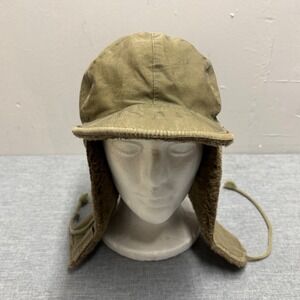 Vintage US Military Cap Field Pile Men M Olive Drab 1950s Ear Flap Cold Weather